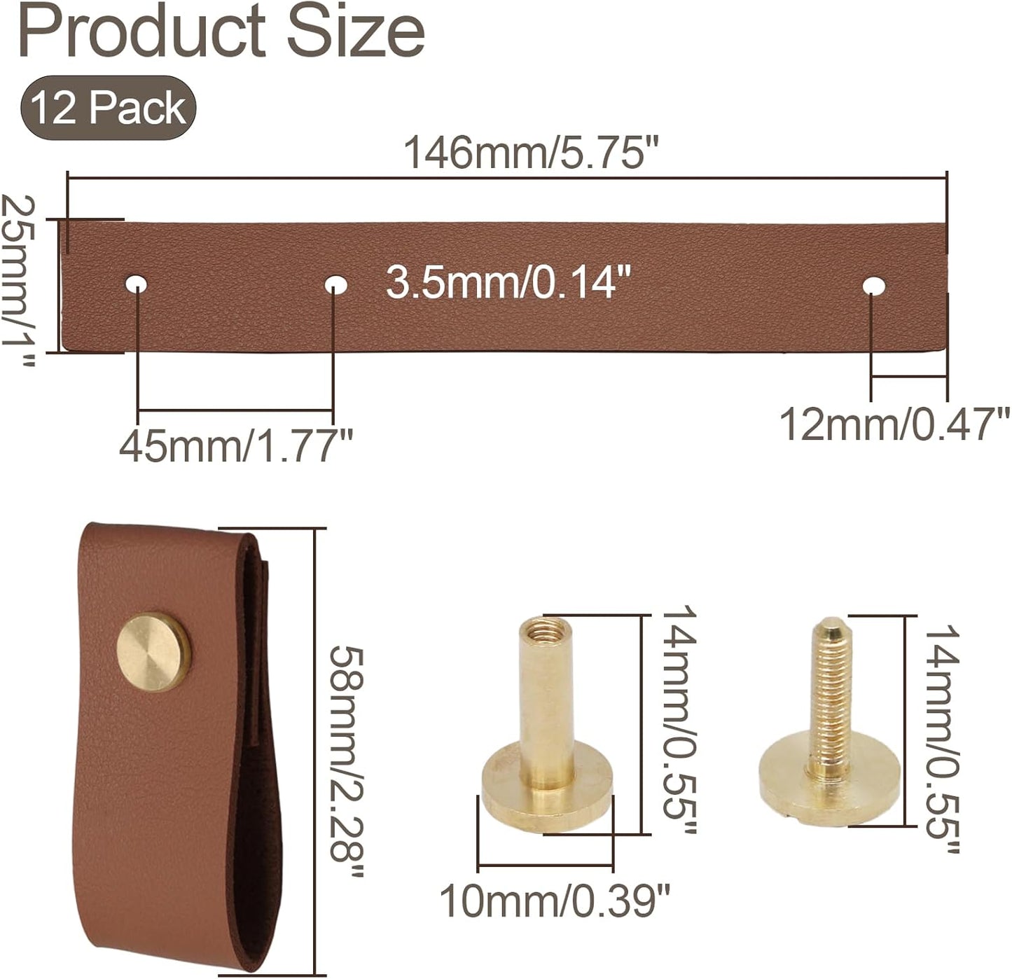Biaungdo 12 Pack Leather Drawer Pulls, Brown Single Hole Leather Dresser Knobs Leather Pulls Cabinet Door V1259-DP01-E-18