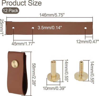 Biaungdo 12 Pack Leather Drawer Pulls, Brown Single Hole Leather Dresser Knobs Leather Pulls Cabinet Door V1259-DP01-E-18