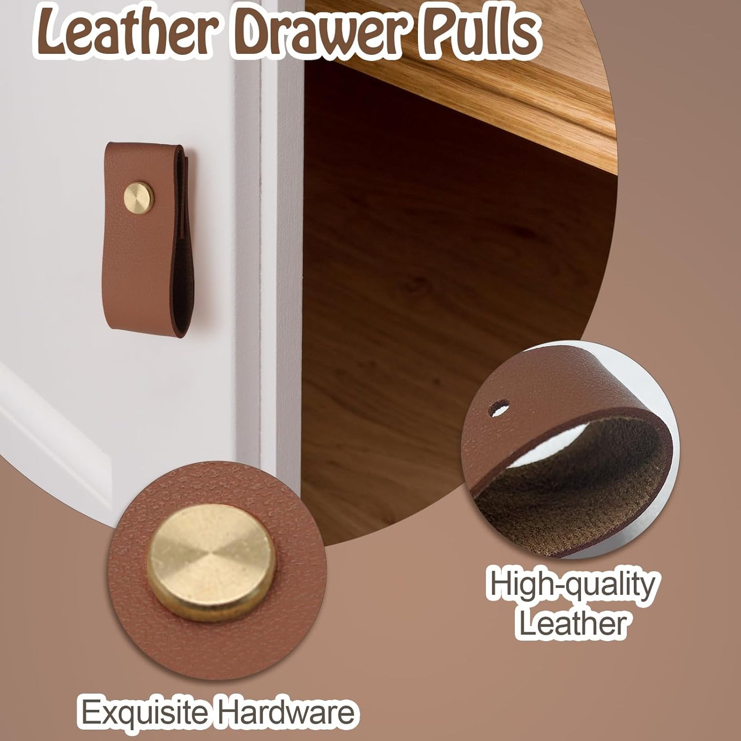 Biaungdo 12 Pack Leather Drawer Pulls, Brown Single Hole Leather Dresser Knobs Leather Pulls Cabinet Door V1259-DP01-E-18