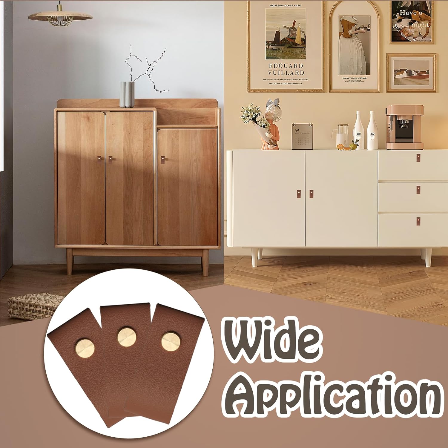 Biaungdo 12 Pack Leather Drawer Pulls, Brown Single Hole Leather Dresser Knobs Leather Pulls Cabinet Door V1259-DP01-E-18