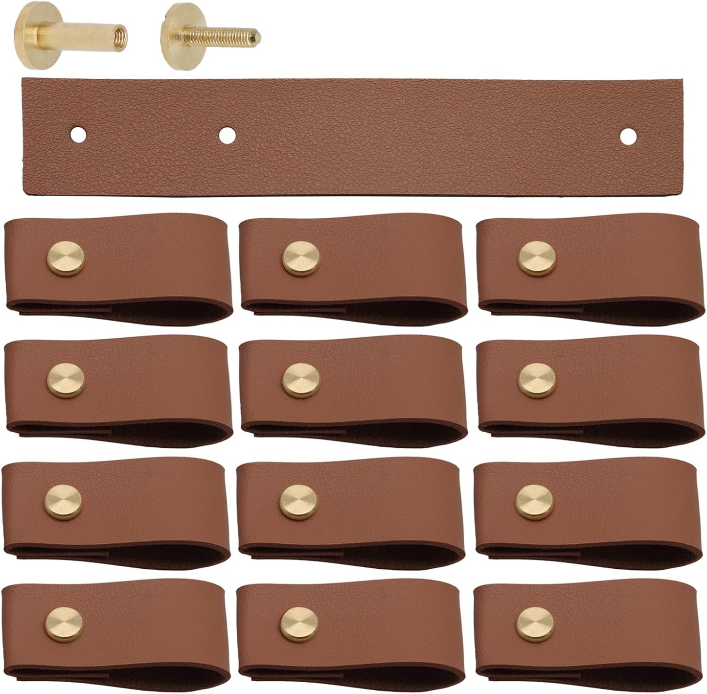 Biaungdo 12 Pack Leather Drawer Pulls, Brown Single Hole Leather Dresser Knobs Leather Pulls Cabinet Door V1259-DP01-E-18