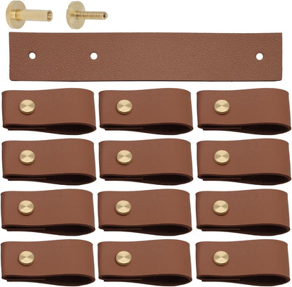 Biaungdo 12 Pack Leather Drawer Pulls, Brown Single Hole Leather Dresser Knobs Leather Pulls Cabinet Door V1259-DP01-E-18
