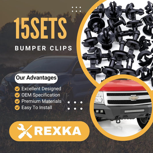 Rexka 15 Sets Silverado Bumper Clips Front Air Dam Deflector Retainer Clips Nut Grommet 15733971 15733970 V1259-DP01-E-196