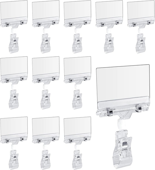 Biaungdo 12 Pcs Rotating Clip Swivel Sign Holder, Clear Rotatable Sign Holder with Double Clip Design, PVC V1259-DP01-E-2