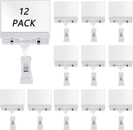 Biaungdo 12 Pcs Rotating Clip Swivel Sign Holder, Clear Rotatable Sign Holder with Double Clip Design, PVC V1259-DP01-E-2