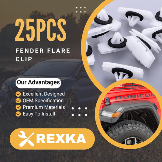 Rexka 25pcs Fender Flare Clips 68526185AA for 2018-2024 Wrangler JL & 2020-2024 Gladiator JT & RAM 1500 - V1259-DP01-E-202