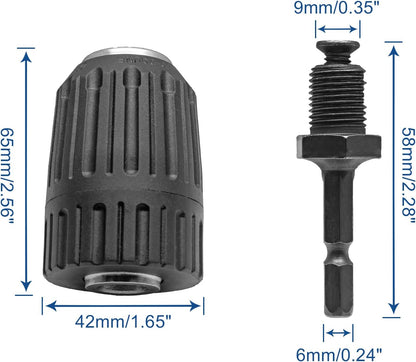 Biaungdo 1/2" Keyless Drill Chuck Adapter 2.0-13mm, 1/4-Inch Hex Shank Drill Chuck Adapter, Converter Quick V1259-DP01-E-21