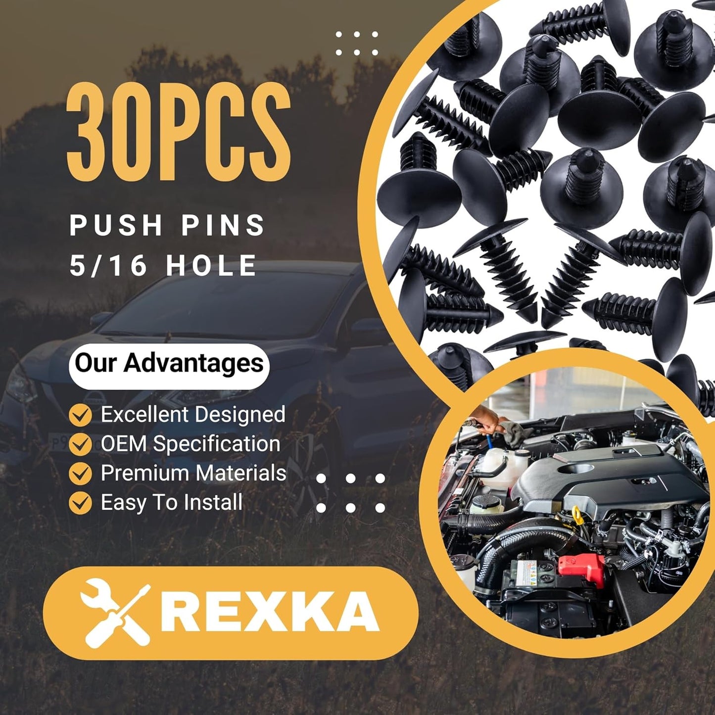 Rexka 30pcs Fender Bumper Shield Fender Liner Push Pin Retainer Clips 6030441 for Jeep Dodge Ram Chrysler V1259-DP01-E-214