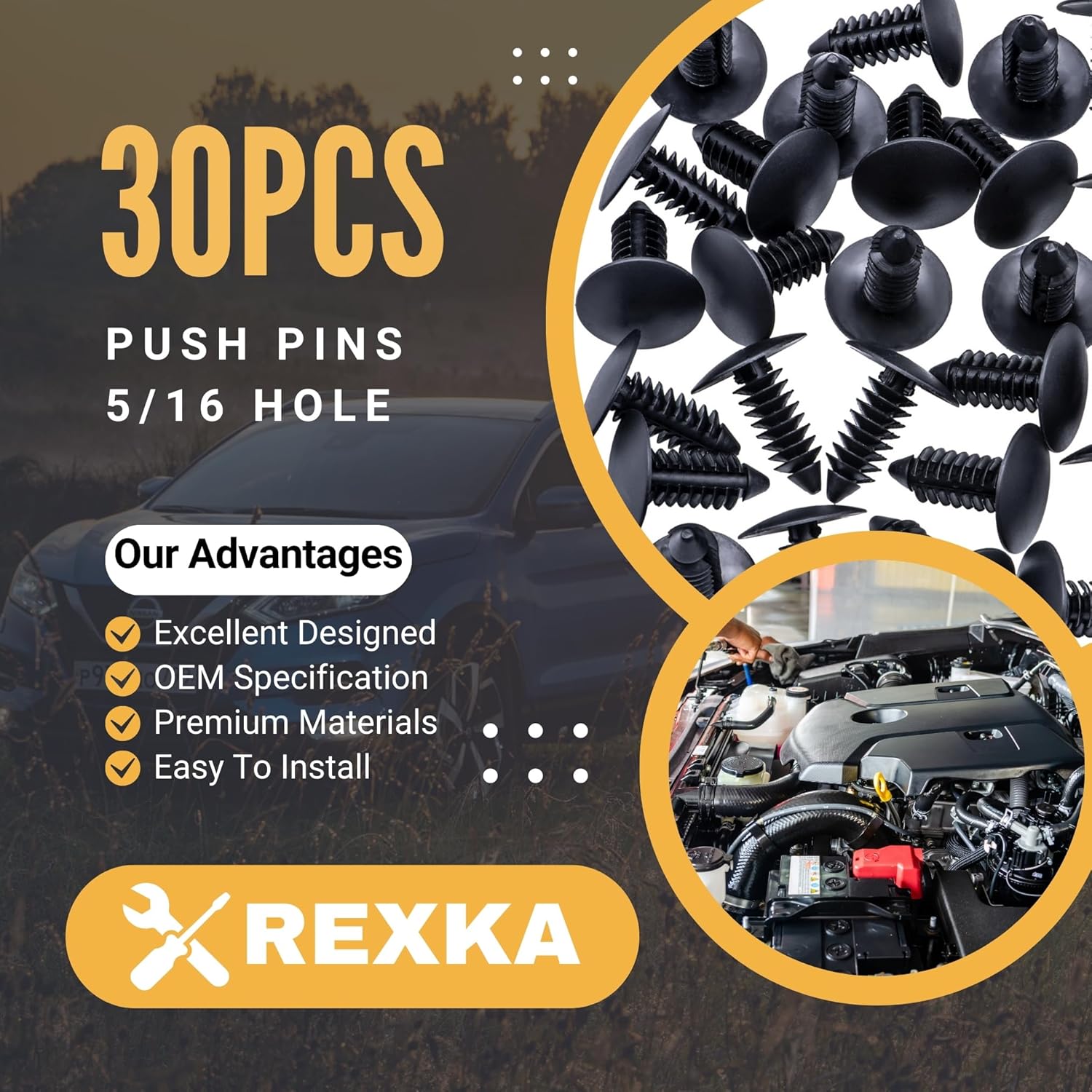 Rexka 30pcs Fender Bumper Shield Fender Liner Push Pin Retainer Clips 6030441 for Jeep Dodge Ram Chrysler V1259-DP01-E-214