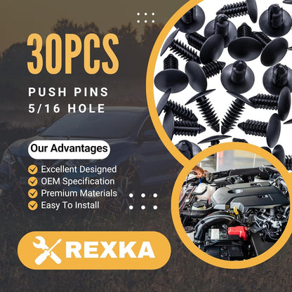 Rexka 30pcs Fender Bumper Shield Fender Liner Push Pin Retainer Clips 6030441 for Jeep Dodge Ram Chrysler V1259-DP01-E-214
