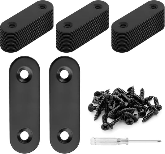 Biaungdo 20 Sets 2" Stainless Steel Flat Plate Straight Bracket, Black Metal Corner Brace Brackets Mending V1259-DP01-E-22
