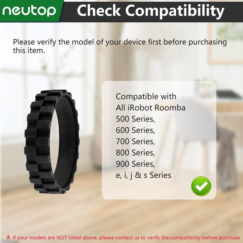 Replacement Rubber Wheel Tires Compatible with iRobot Roomba 500, 600, 700, 800, 900, e, i, j & S Series V1259-DP01-E-288