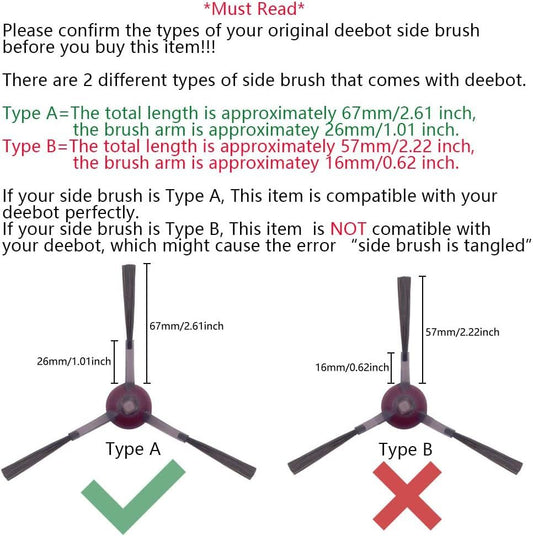 Side Brush Compatible with Ecovacs Deebot OZMO 920, 950, T8 AIVI, T9+, N8 Pro, X1, T10 Omni, T10 Plus, N10 V1259-DP01-E-295
