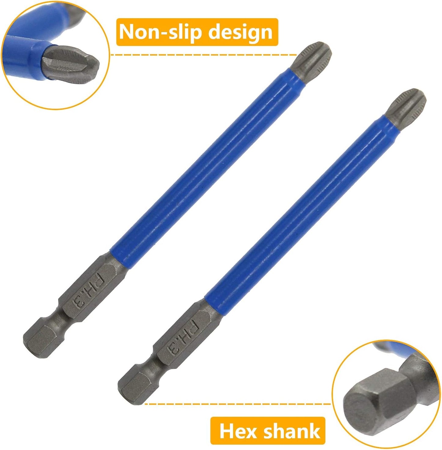 Biaungdo 10Pcs Magnetic PH3 Phillips Bits Set 3.5 inch Long Anti Slip #3 Bit (PH3 x 90MM) V1259-DP01-E-3