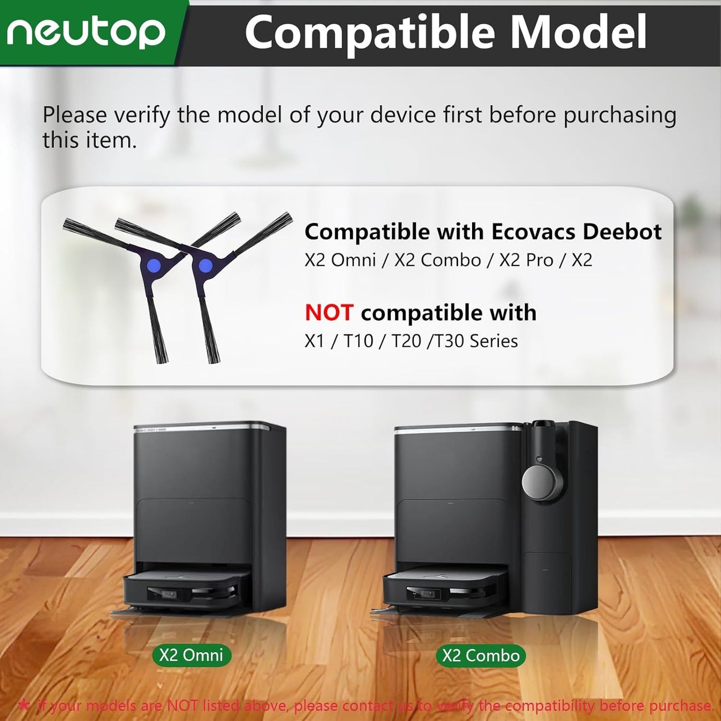 Replacement Side Brushes Compatible with Ecovacs Deebot X2 Omni / X2 Combo / X2 Pro, Robot Vacuum Cleaners V1259-DP01-E-309