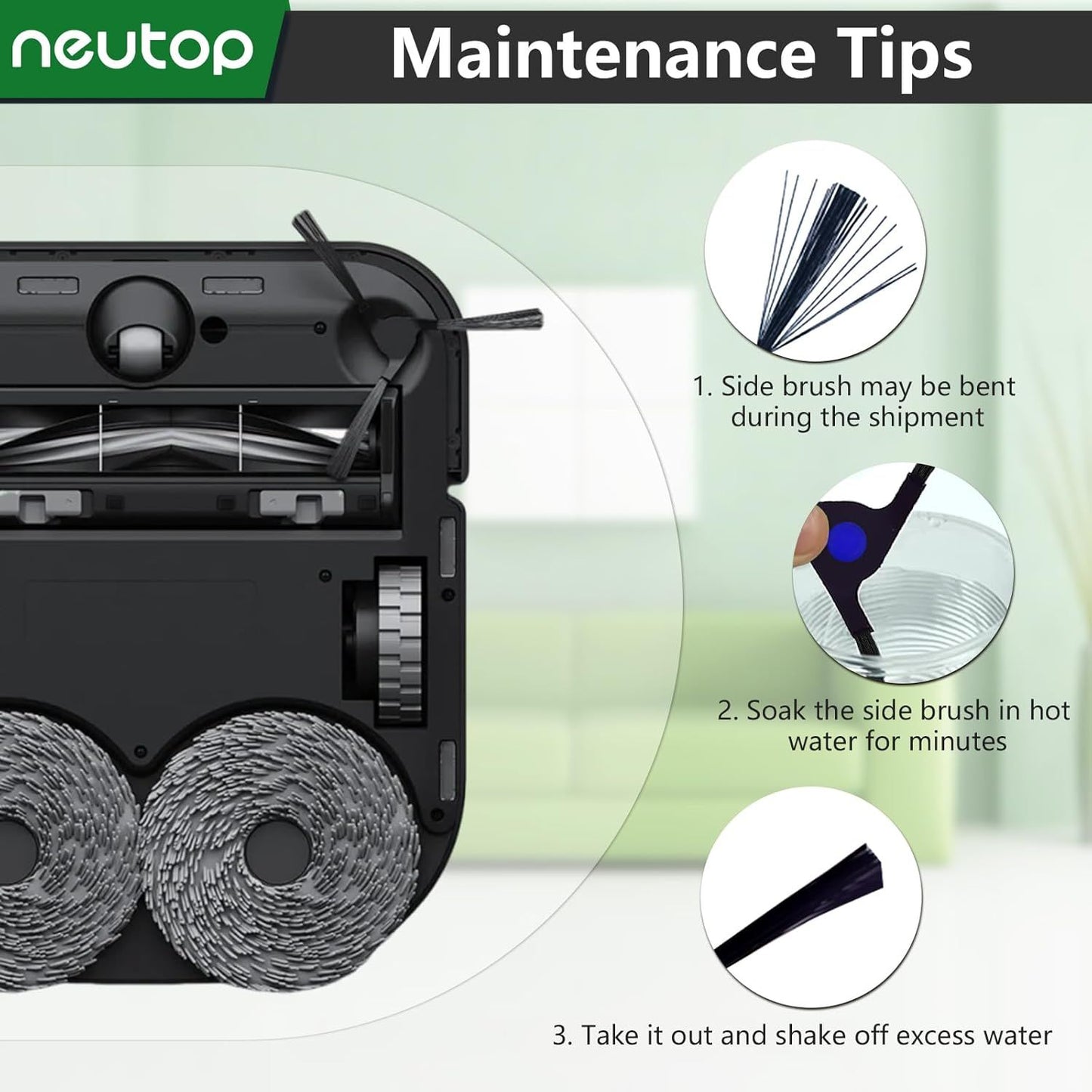 Replacement Side Brushes Compatible with Ecovacs Deebot X2 Omni / X2 Combo / X2 Pro, Robot Vacuum Cleaners V1259-DP01-E-309