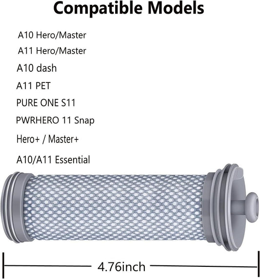 A10 A11 ilter Replacement or Tineco A10/A11 Hero, A10/A11 Master PURE ONE S11, PWRHERO11 Snap Cordless Vacuum V1259-DP01-E-320
