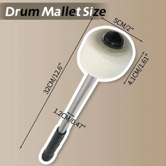 Biaungdo 2 Pack Drum Mallet, 32cm/12.6" Wool Felt Drum Stick, Bass Drum Mallet Drum Stick, Anti-slip Bass V1259-DP01-E-33