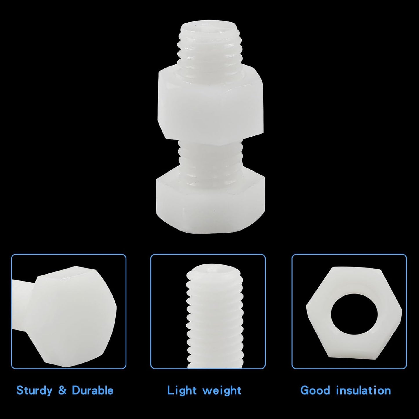 Biaungdo 20 Pair M12 x 30mm Nylon Hex Bolts, White Plastic Hex Bolts Full Thread Hex Head Screws and Nuts Set V1259-DP01-E-34