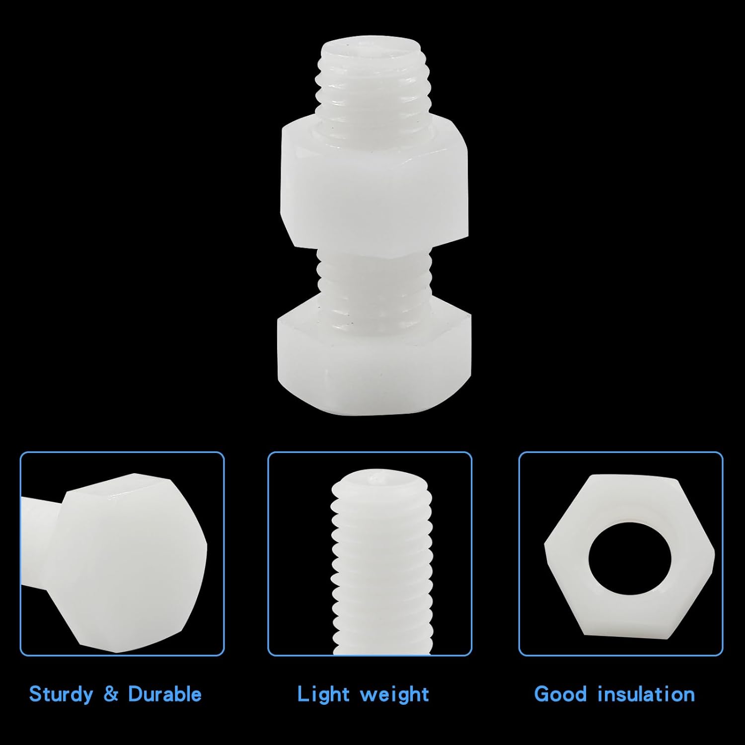 Biaungdo 20 Pair M12 x 30mm Nylon Hex Bolts, White Plastic Hex Bolts Full Thread Hex Head Screws and Nuts Set V1259-DP01-E-34