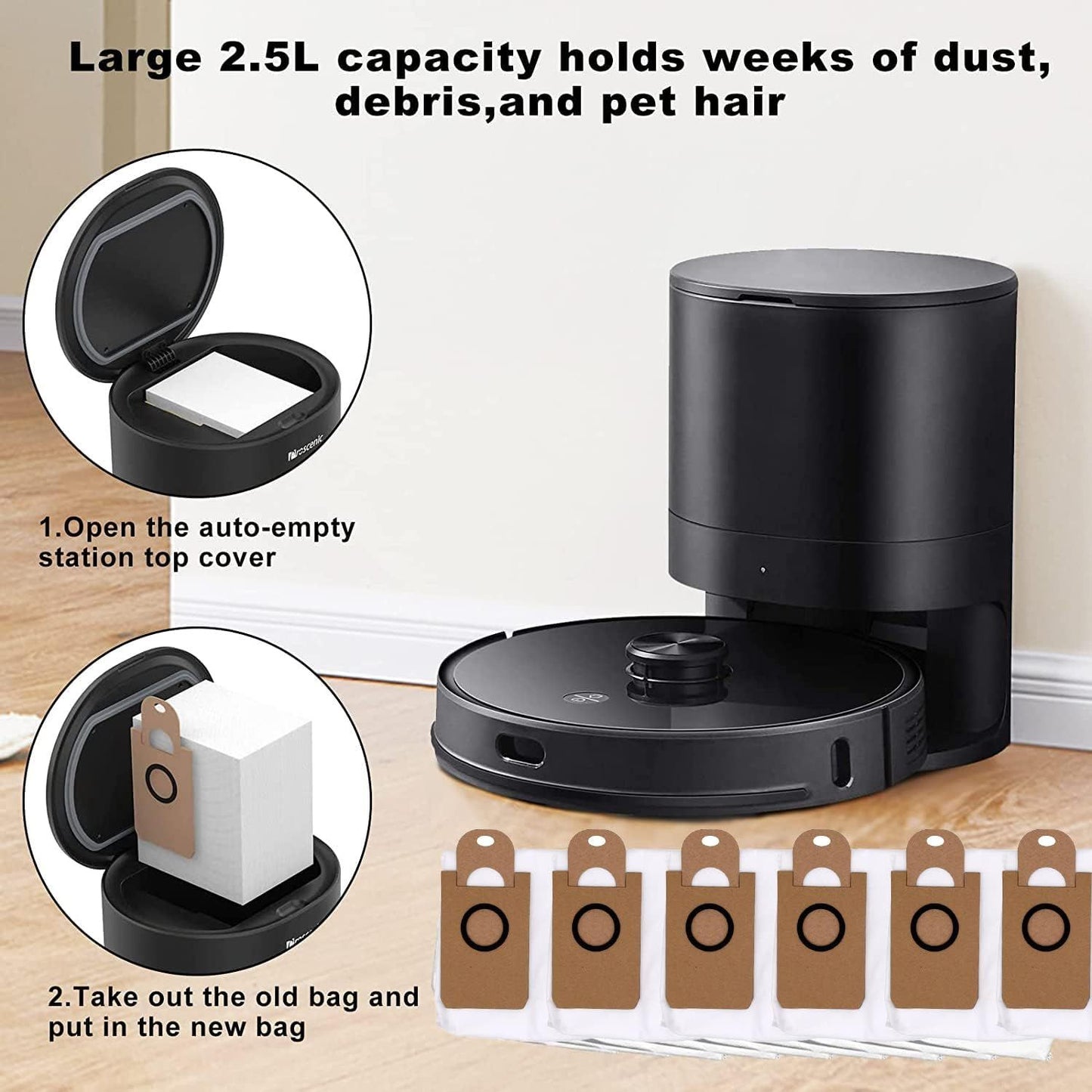 6 Pack Dust Bags or iHome AutoVac Nova Sel Empty Robot Vacuum Replacement Accessory Parts V1259-DP01-E-347
