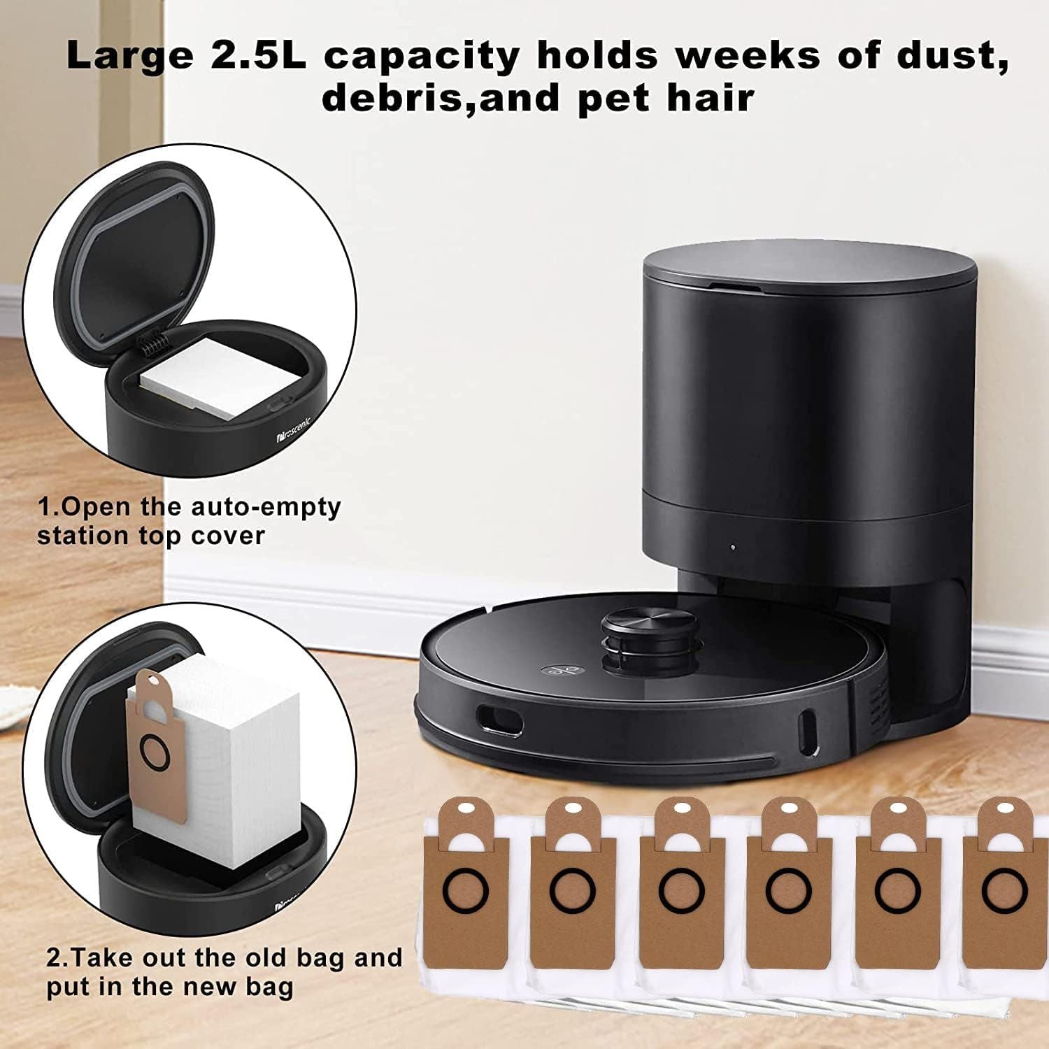 6 Pack Dust Bags or iHome AutoVac Nova Sel Empty Robot Vacuum Replacement Accessory Parts V1259-DP01-E-347