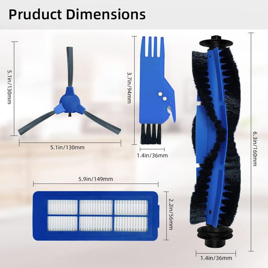 Spare Accessories Compatible or euy 11S Max, 30C Max, 15C Max, Robotic Vacuum Replacements: 1 Roller Brush 6 V1259-DP01-E-362