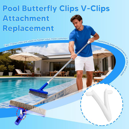 Pool Butterly Clips V-Clips Attachment Clips Replacement or Pool Spa Brush Lea Rake Lea Skimmer (24 Pack) V1259-DP01-E-378