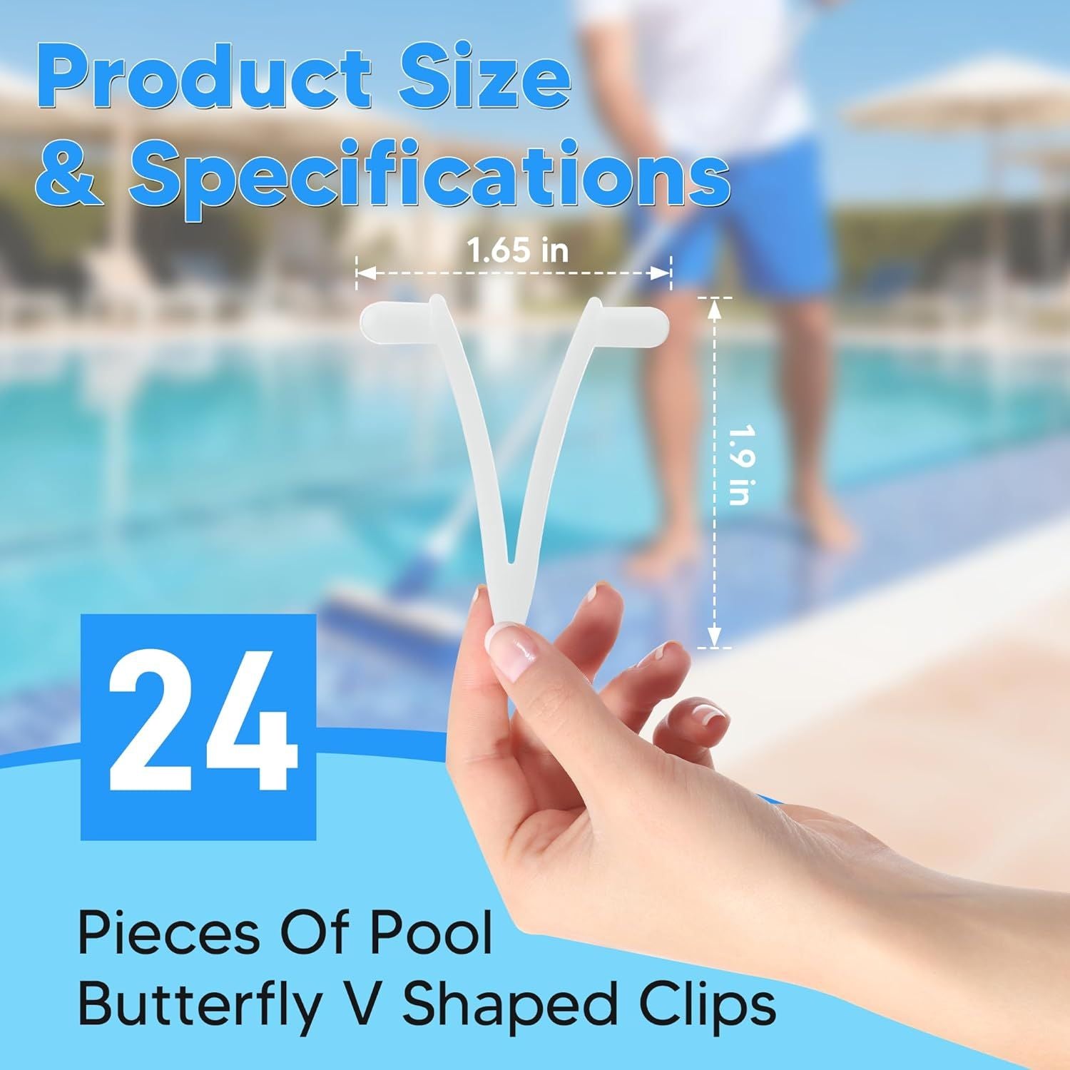 Pool Butterly Clips V-Clips Attachment Clips Replacement or Pool Spa Brush Lea Rake Lea Skimmer (24 Pack) V1259-DP01-E-378