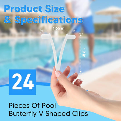 Pool Butterly Clips V-Clips Attachment Clips Replacement or Pool Spa Brush Lea Rake Lea Skimmer (24 Pack) V1259-DP01-E-378