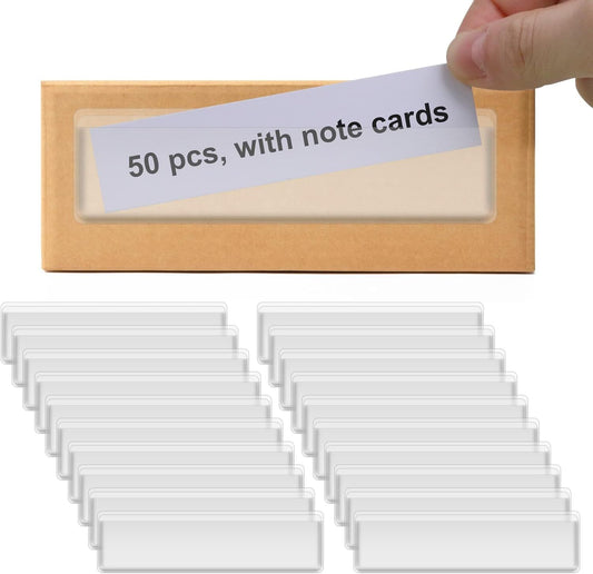 Label Holders Adhesive Shel Tags - 50Pcs Clear Plastic Labels or Storage Bins with Name Label Badge Inserts, V1259-DP01-E-387