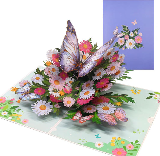 Birthday Card or Wie, Beautiul 3D Butterly Pop-Up Greeting Card with Envelope, Heartelt Birthday Gits or Wie, V1259-DP01-E-389
