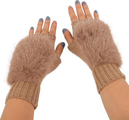 Women Wool Knit ingerless Gloves urry Mittens Wrist Warmers V1259-DP01-E-415