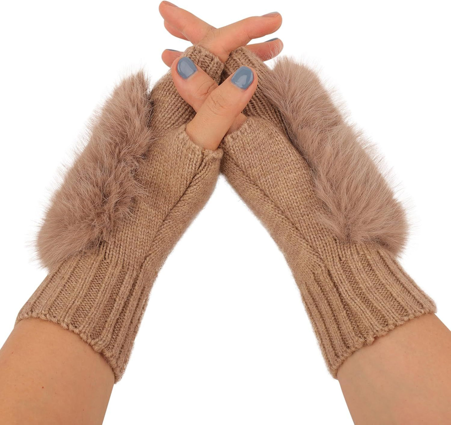 Women Wool Knit ingerless Gloves urry Mittens Wrist Warmers V1259-DP01-E-415