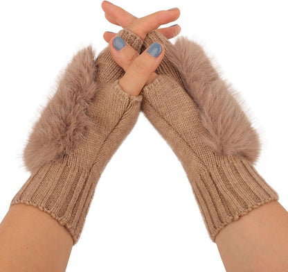 Women Wool Knit ingerless Gloves urry Mittens Wrist Warmers V1259-DP01-E-415