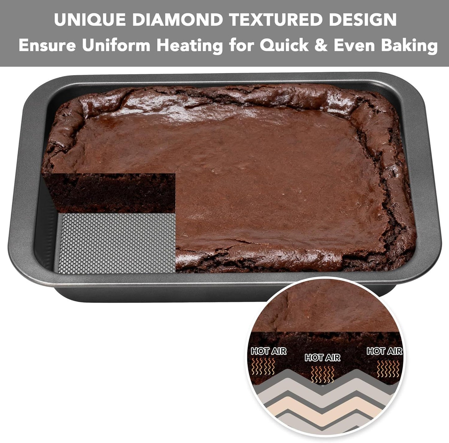 Cake Pan, Nonstick Baking Pan or Cake, Bread, Brownie or Lasagna, Heavy Duty Baking Dish with Diamond Texture V1259-DP01-E-424