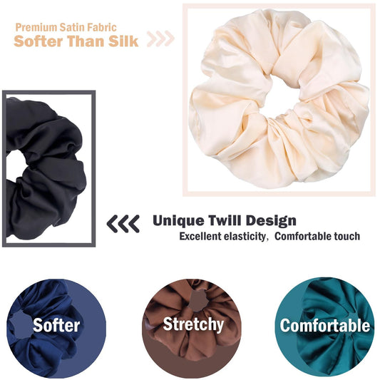Big Scrunchies or Women Thick Hair, Premium Satin Soter than Silk, XL 6 Inch Extra Large Scrunchy Elastic V1259-DP01-E-428