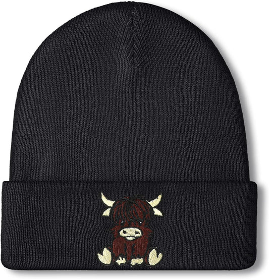 Black Highland Cow Beanie Winter Hat or Women Cute Beanie Womens Winter Hat Gits or Women Gits Animal Lovers V1259-DP01-E-440