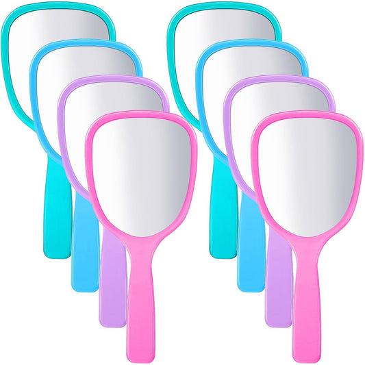 8 Pcs Small Handheld Hand Mirrors 1X Compact Travel Makeup Mirror 3.15 x 7.09 in Mini Handheld Cosmetic Kid V1259-DP01-E-442