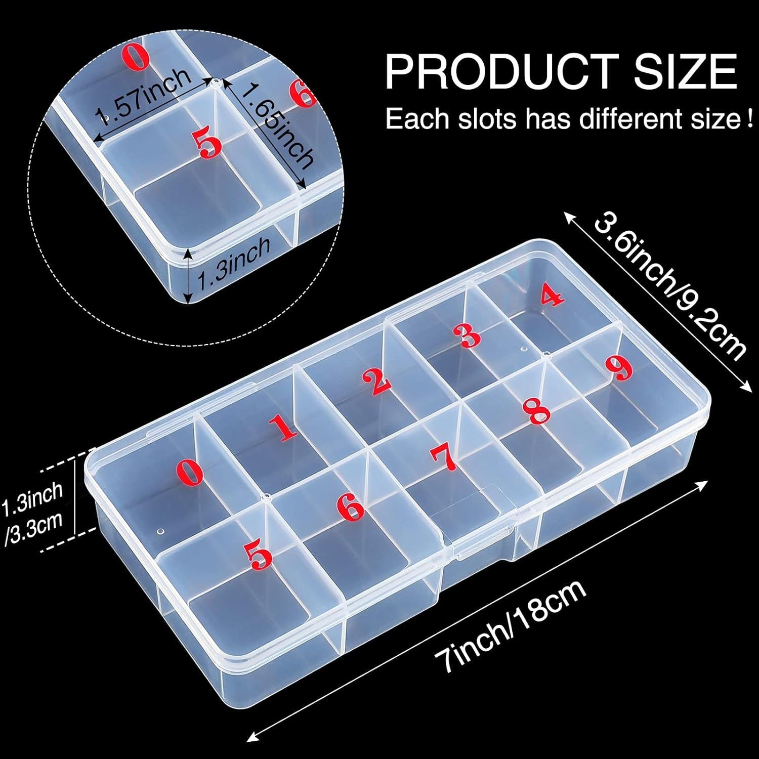 2 Pieces Nail Tip Box Empty alse Nail Tips Organizer Box with 10 Number Spaces Storage Case Container Nails V1259-DP01-E-449