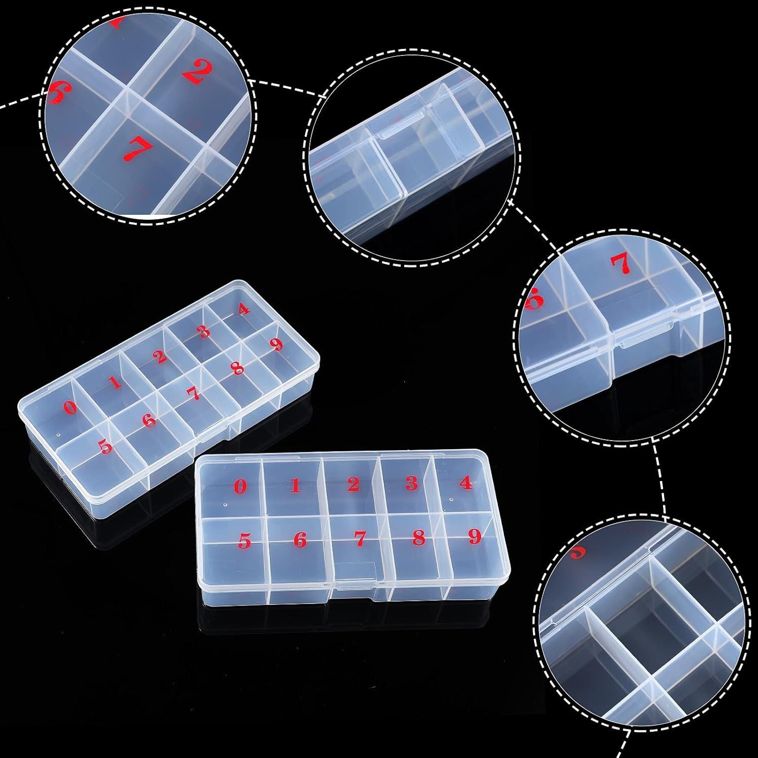2 Pieces Nail Tip Box Empty alse Nail Tips Organizer Box with 10 Number Spaces Storage Case Container Nails V1259-DP01-E-449