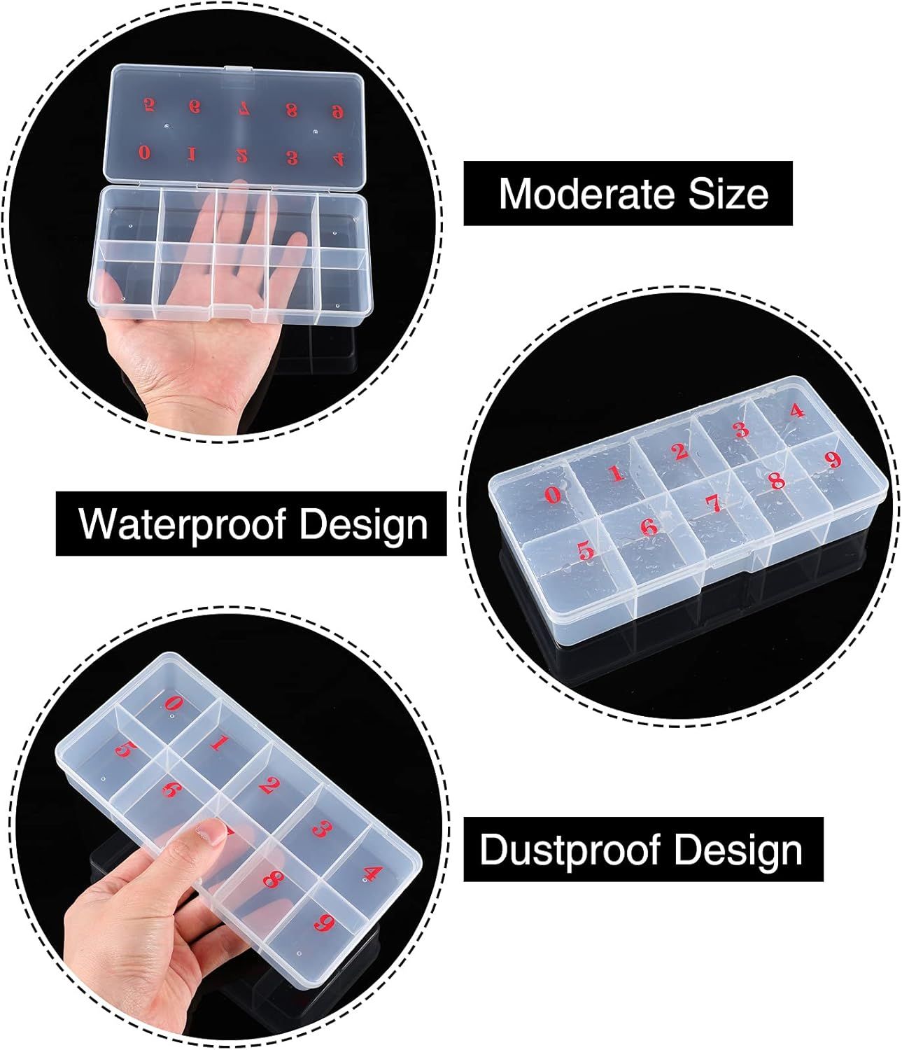 2 Pieces Nail Tip Box Empty alse Nail Tips Organizer Box with 10 Number Spaces Storage Case Container Nails V1259-DP01-E-449