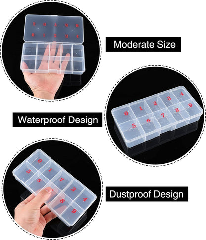 2 Pieces Nail Tip Box Empty alse Nail Tips Organizer Box with 10 Number Spaces Storage Case Container Nails V1259-DP01-E-449