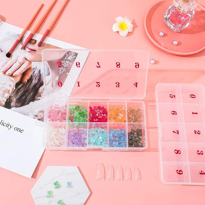 2 Pieces Nail Tip Box Empty alse Nail Tips Organizer Box with 10 Number Spaces Storage Case Container Nails V1259-DP01-E-449
