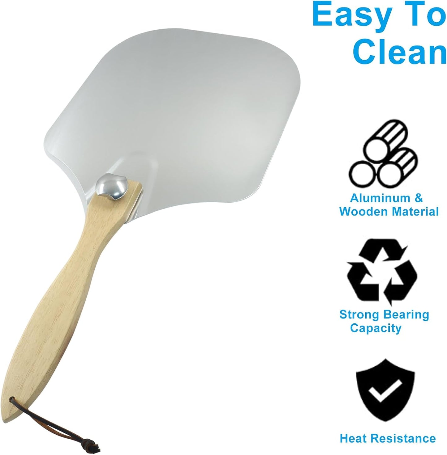 Biaungdo 12 Inch Aluminum Metal Pizza Peel, Pizza Spatula Paddle with Foldable Wood Handle for Oven V1259-DP01-E-45
