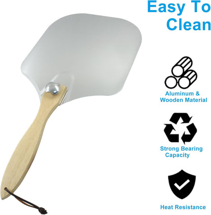 Biaungdo 12 Inch Aluminum Metal Pizza Peel, Pizza Spatula Paddle with Foldable Wood Handle for Oven V1259-DP01-E-45