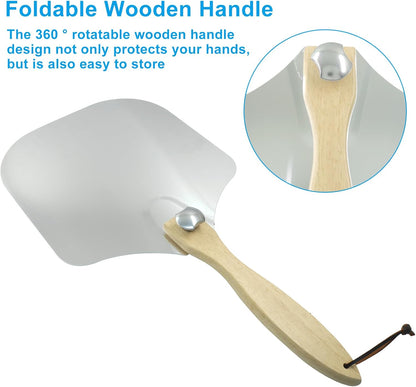 Biaungdo 12 Inch Aluminum Metal Pizza Peel, Pizza Spatula Paddle with Foldable Wood Handle for Oven V1259-DP01-E-45