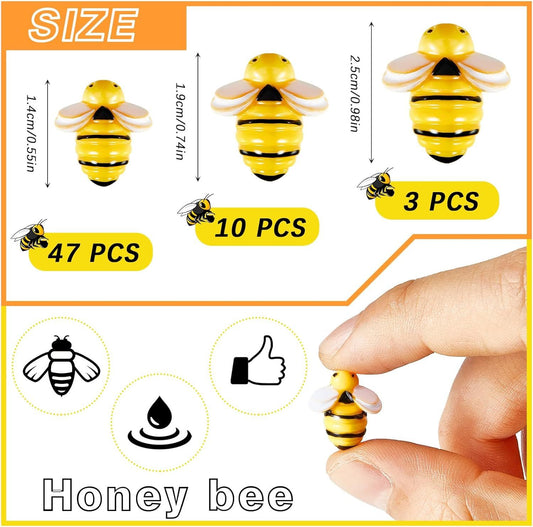 60 Pcs Tiny Resin Bees or Crats, 3 Size Mini Plastic Garden Bees Embellishment or Honey Themed Party Decor V1259-DP01-E-451