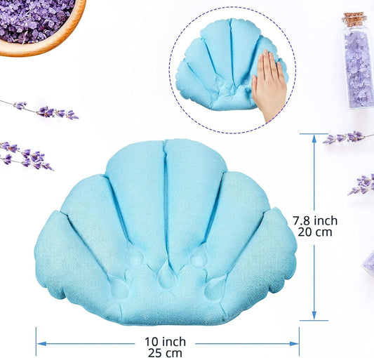 2 Pieces Inlatable Bath Pillow with Suction Cups, Terry Cloth Covered Bath Pillow Shell Shape Bathtub Spa V1259-DP01-E-456