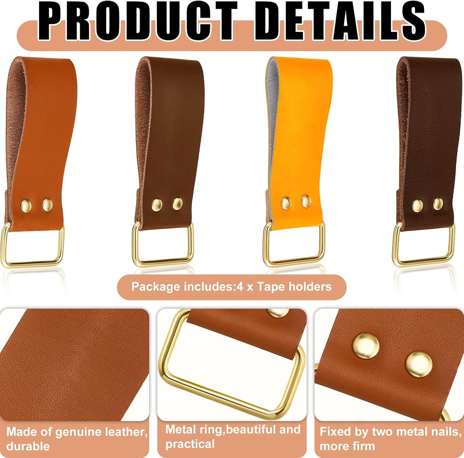 4 Pieces Leather Tape Measure Holder Belt Clip Measuring Tool Loop or Drills Impact Tools V1259-DP01-E-460